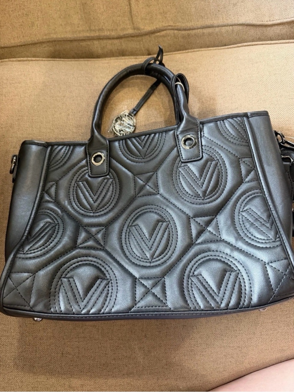 Valentino Orlandi Black Quilted Tote with Top Handles